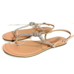 A New Day Rhinestone T-Strap Sandals Memory Foam Nude Tan Size 11 NWT Summer